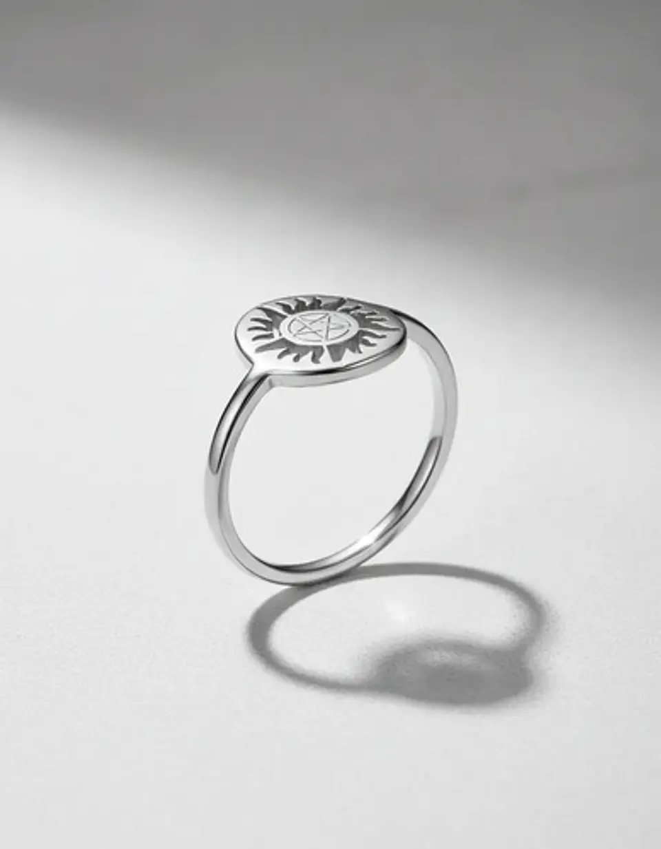 Anillo De Acero Para Mujer Argolla Amuleto Sol Pagano Wicca 9