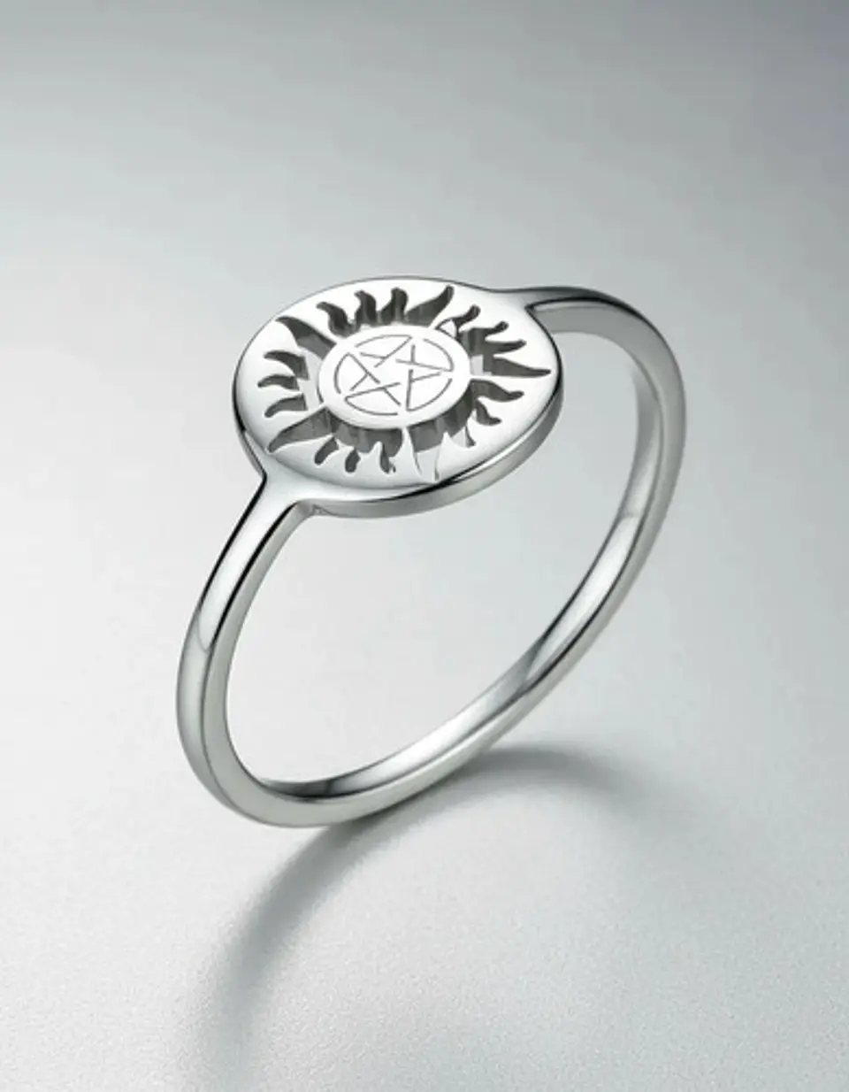 Anillo De Acero Para Mujer Argolla Amuleto Sol Pagano Wicca 10