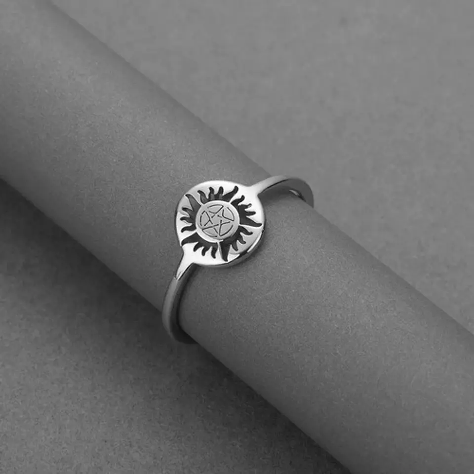 Anillo De Acero Para Mujer Argolla Amuleto Sol Pagano Wicca 12