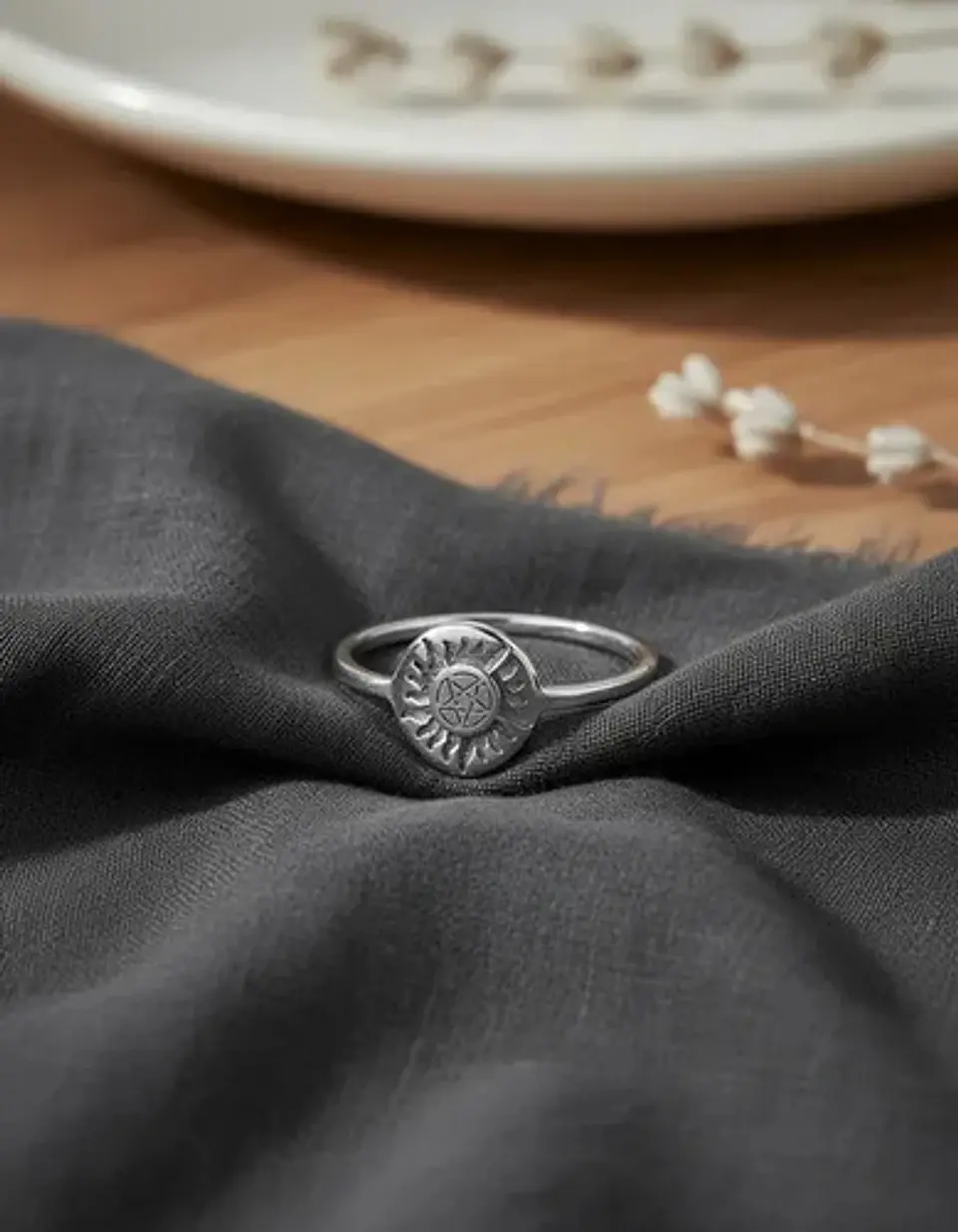 Anillo De Acero Para Mujer Argolla Amuleto Sol Pagano Wicca 13