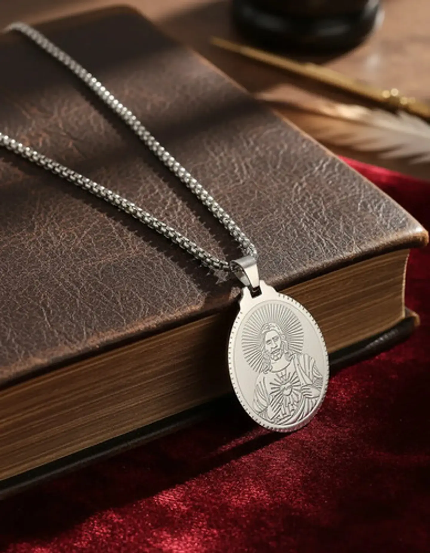 Collar De Acero Para Hombre Mujer Dije Jesús Sagrado Corazón 6