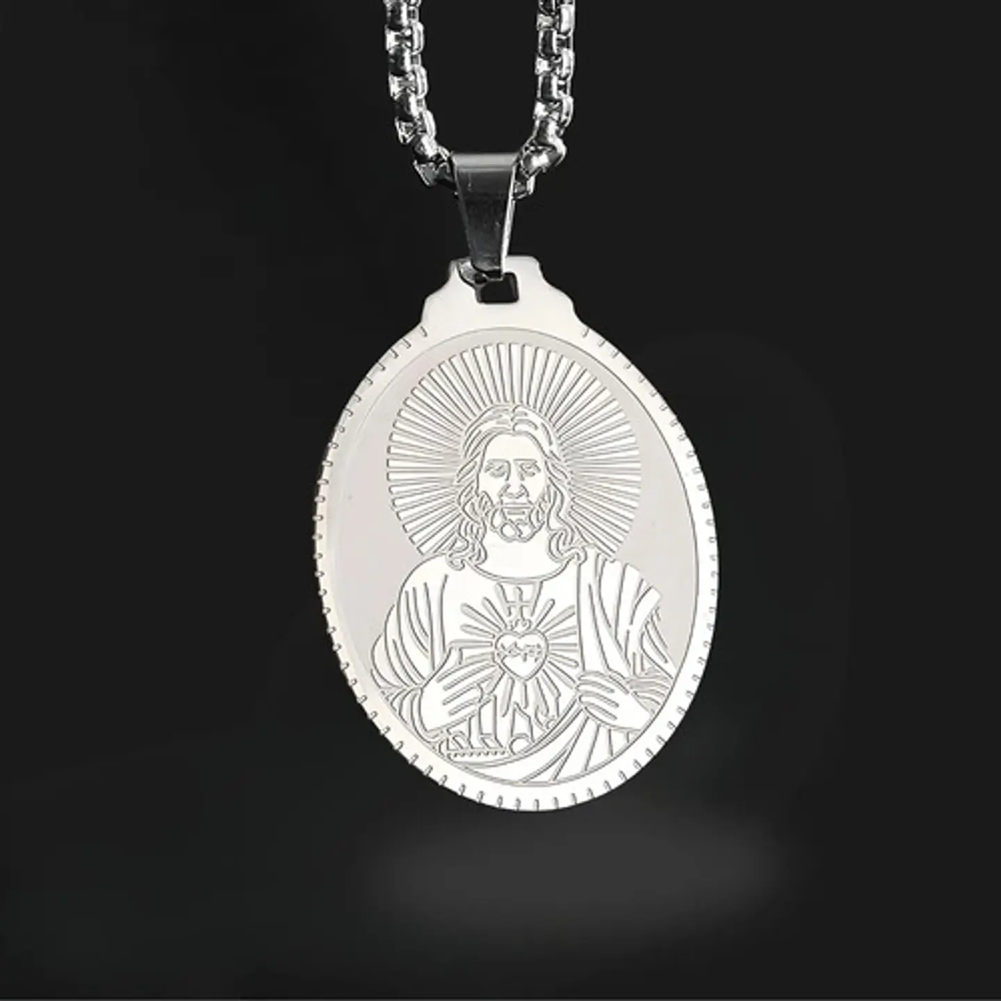Collar De Acero Para Hombre Mujer Dije Jesús Sagrado Corazón 7