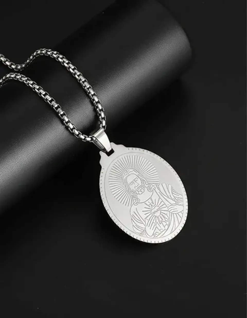 Collar De Acero Para Hombre Mujer Dije Jesús Sagrado Corazón 8