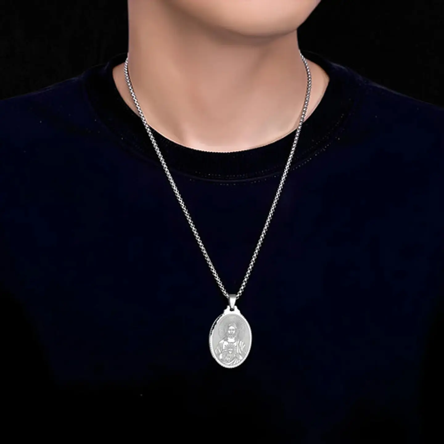Collar De Acero Para Hombre Mujer Dije Jesús Sagrado Corazón 9
