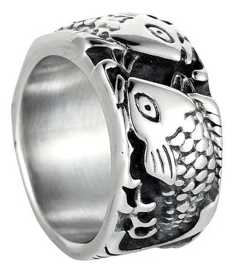 Anillo Argolla 10 Mm Pez Color Plata De Acero Hombre Y Mujer