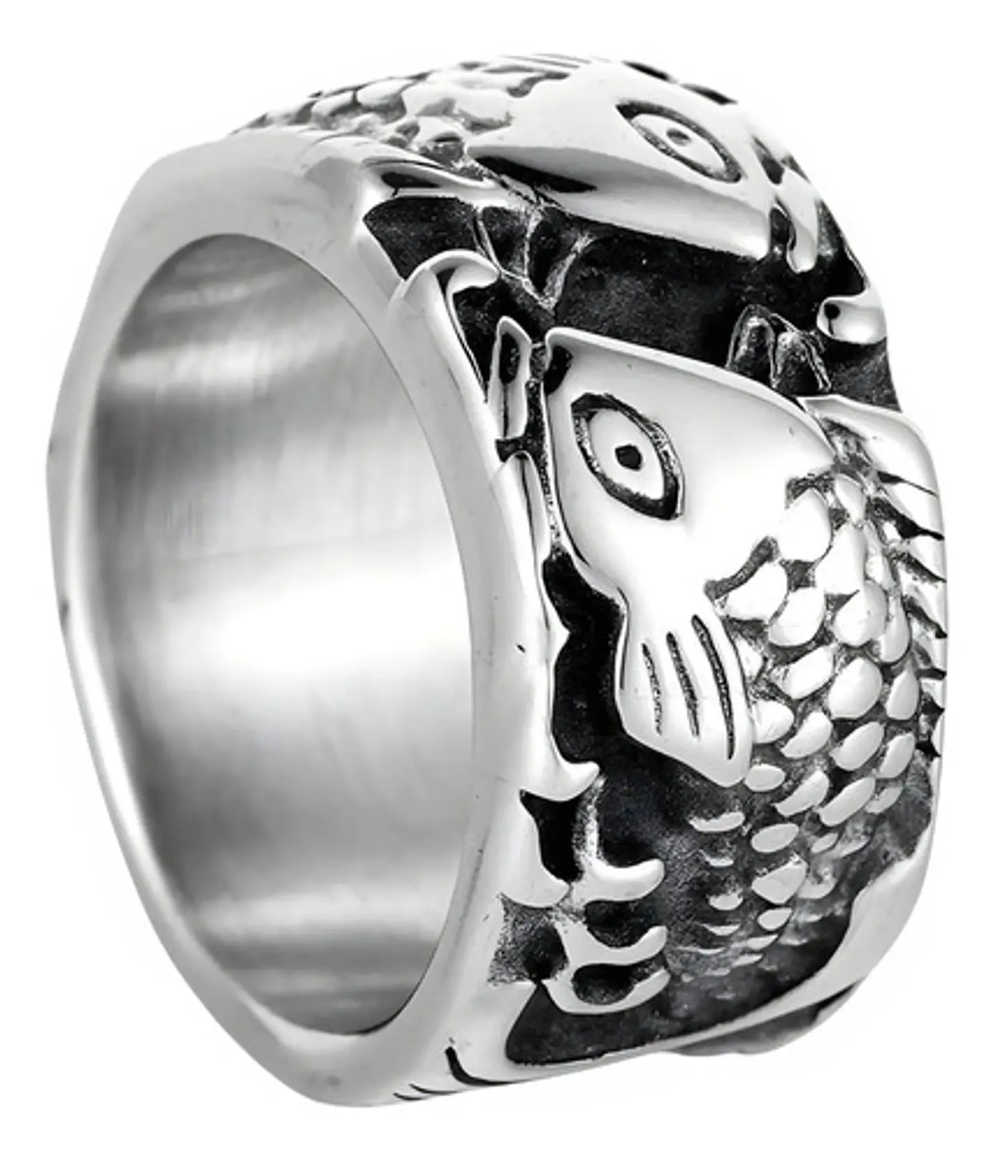 Anillo Argolla 10 Mm Pez Color Plata De Acero Hombre Y Mujer 1