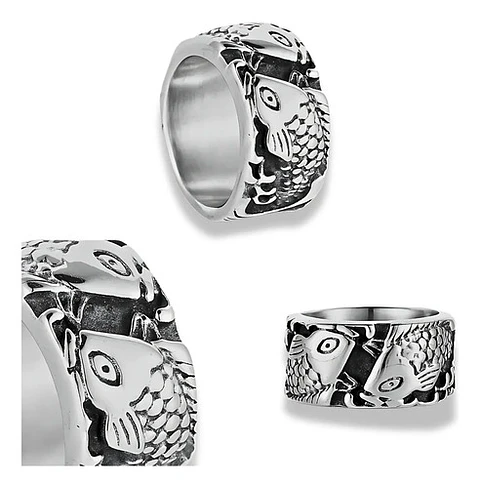 Anillo Argolla 10 Mm Pez Color Plata De Acero Hombre Y Mujer