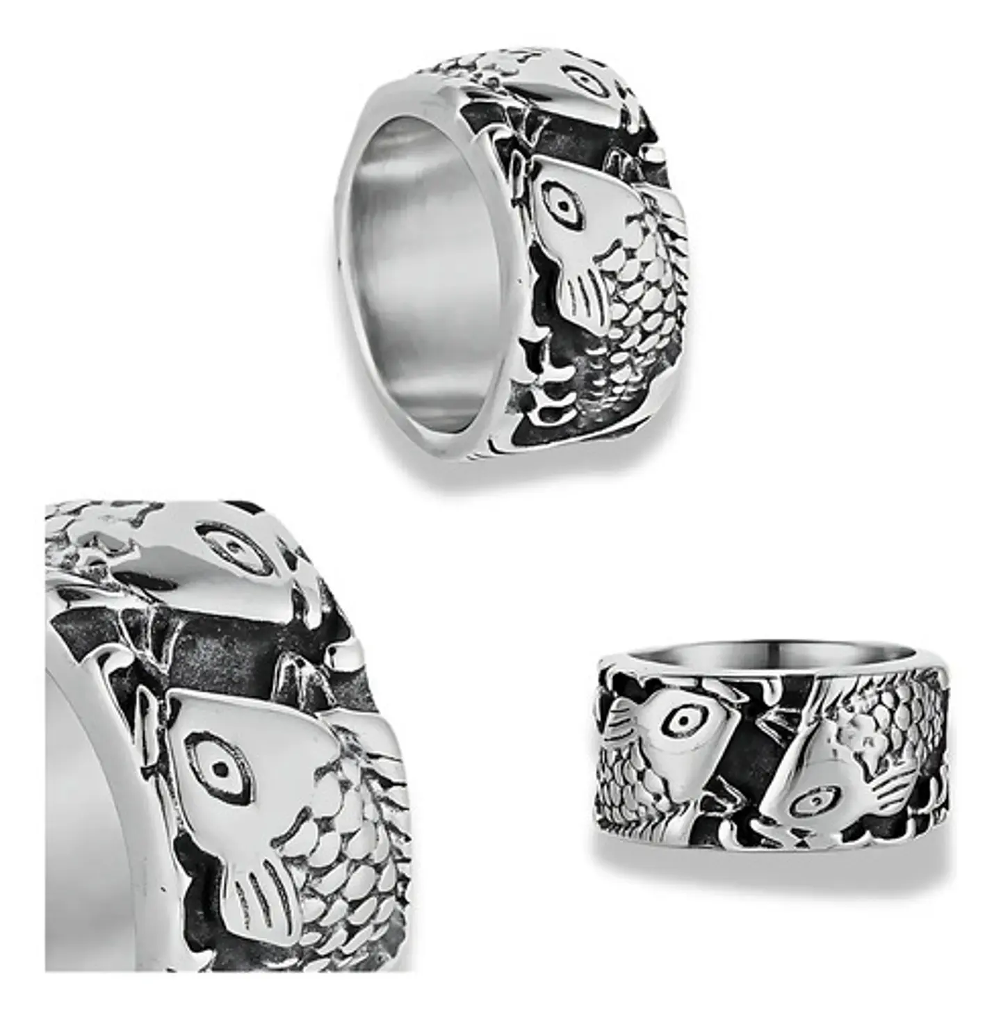 Anillo Argolla 10 Mm Pez Color Plata De Acero Hombre Y Mujer 2