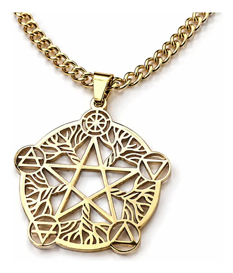 Collar De Acero Para Hombre Y Mujer Dije Pentagrama De Wicca