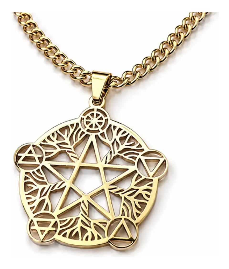 Collar De Acero Para Hombre Y Mujer Dije Pentagrama De Wicca 1