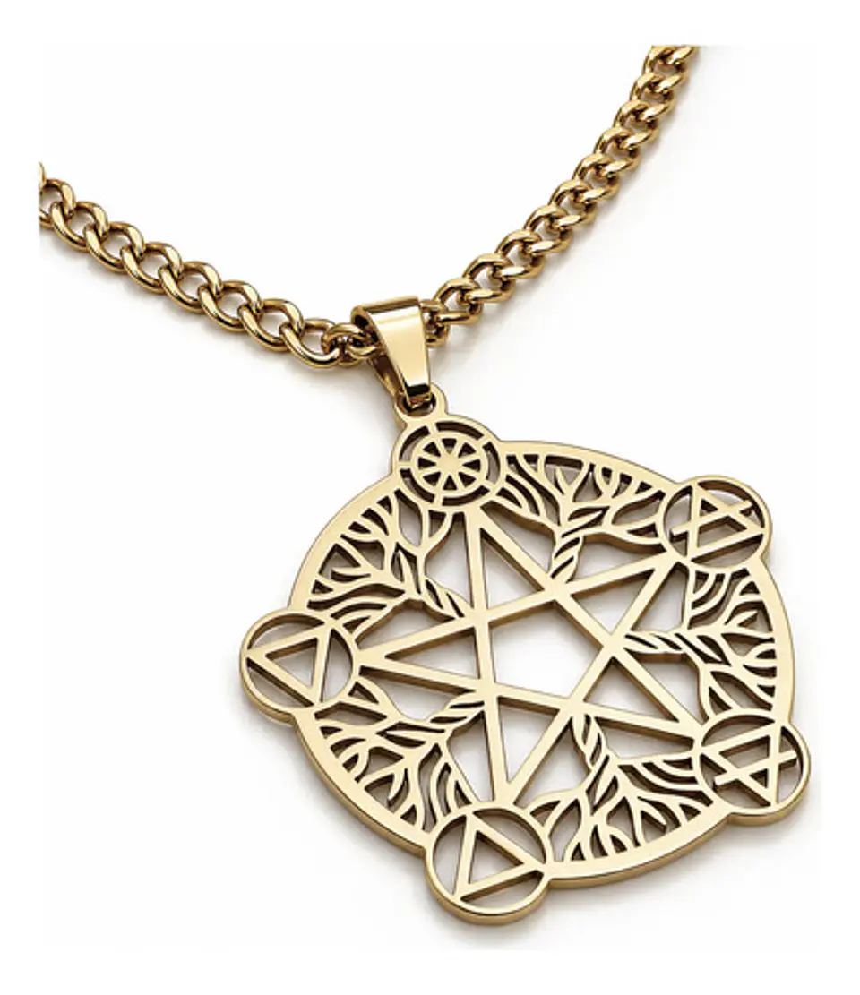 Collar De Acero Para Hombre Y Mujer Dije Pentagrama De Wicca 2