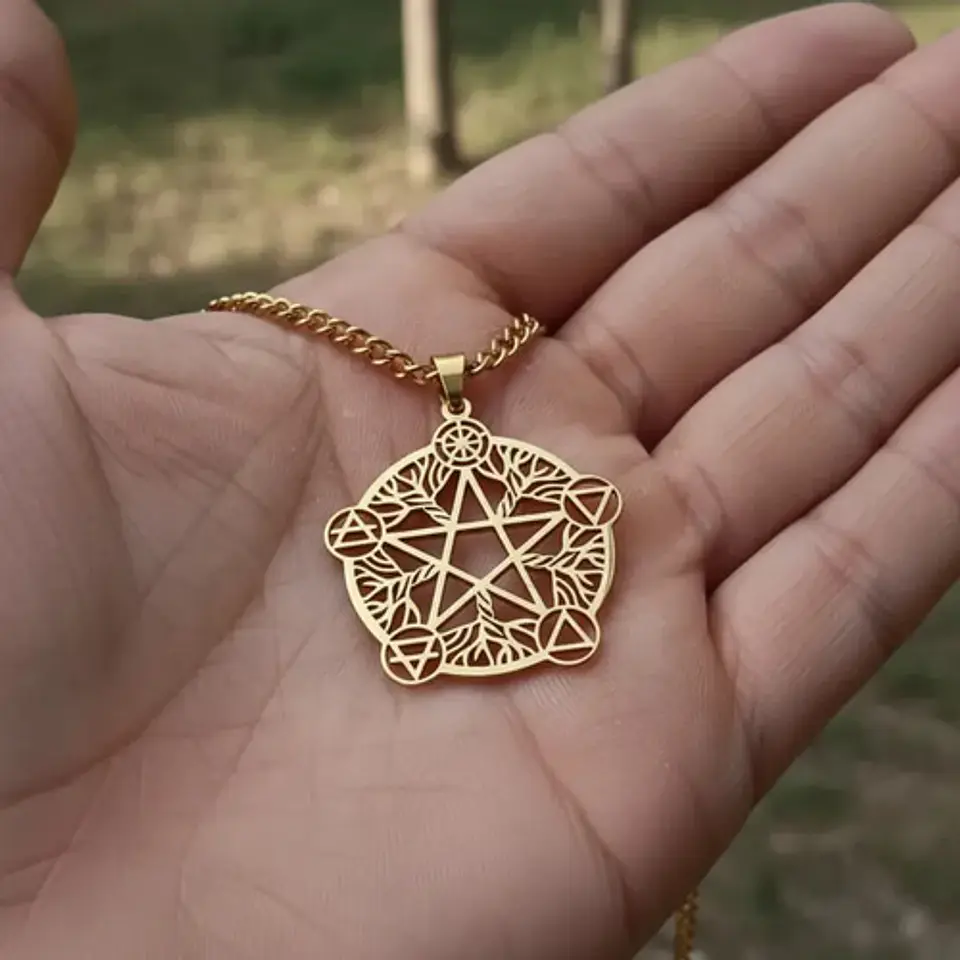Collar De Acero Para Hombre Y Mujer Dije Pentagrama De Wicca 3