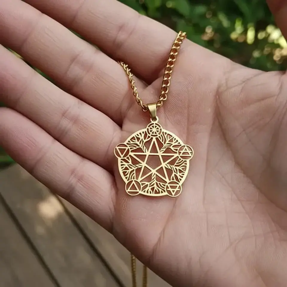 Collar De Acero Para Hombre Y Mujer Dije Pentagrama De Wicca 4