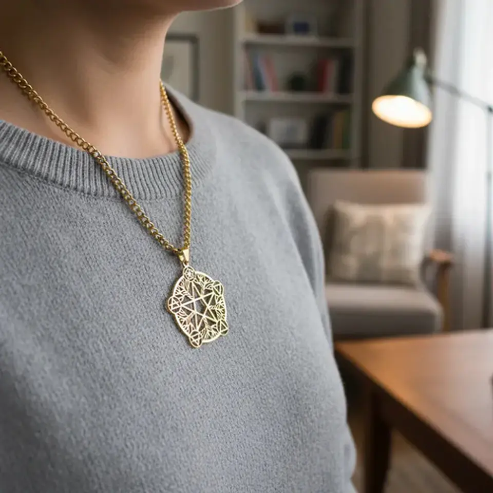 Collar De Acero Para Hombre Y Mujer Dije Pentagrama De Wicca 5
