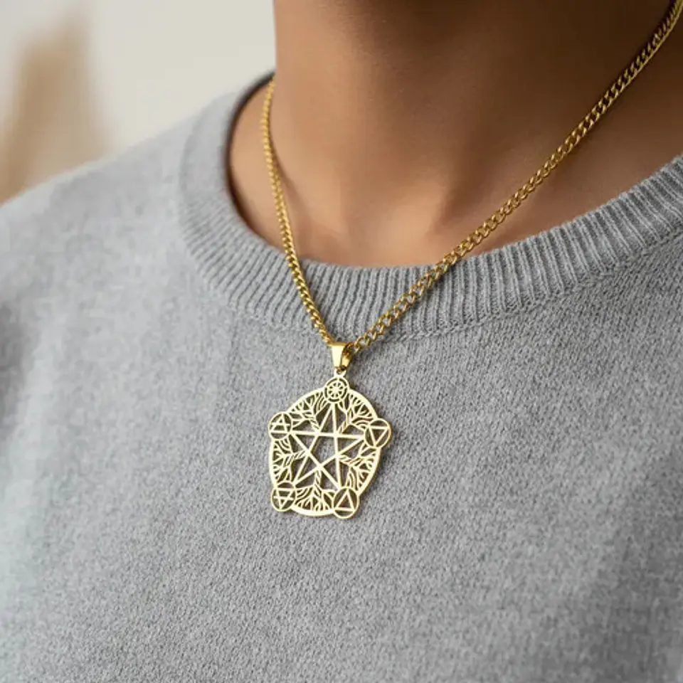 Collar De Acero Para Hombre Y Mujer Dije Pentagrama De Wicca 6