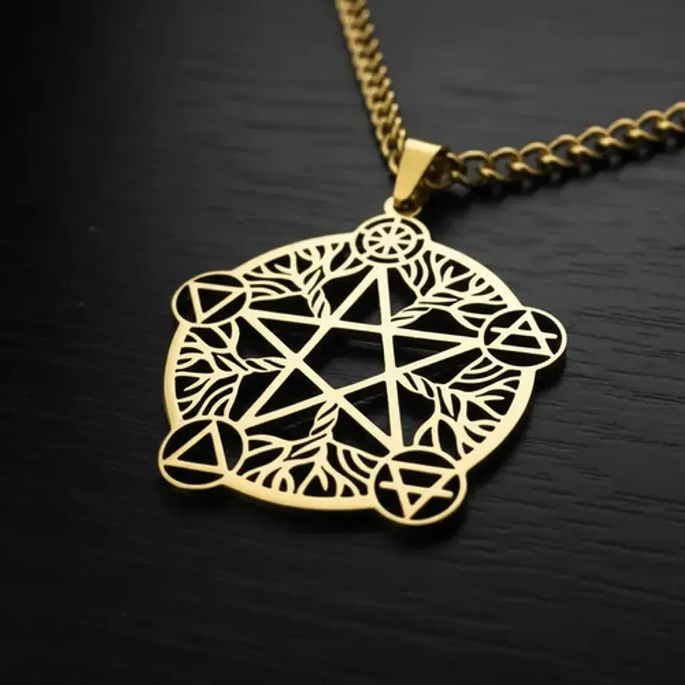 Collar De Acero Para Hombre Y Mujer Dije Pentagrama De Wicca 7