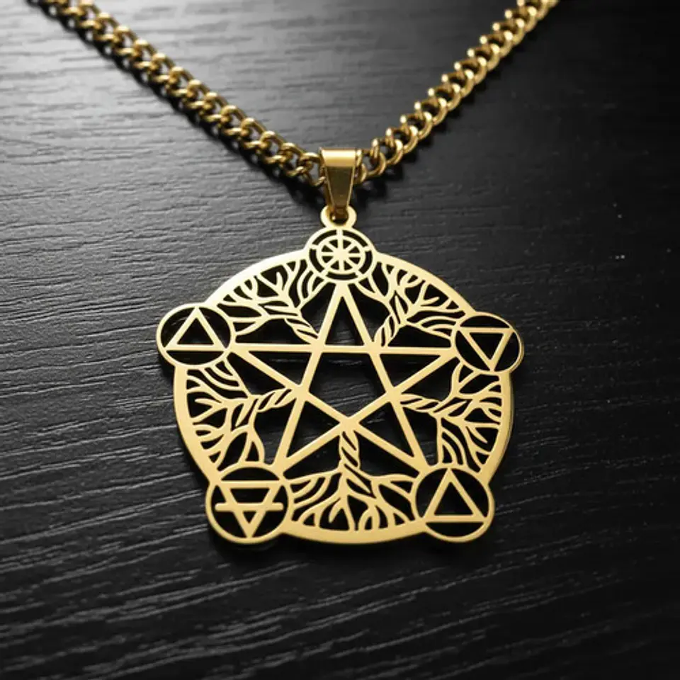Collar De Acero Para Hombre Y Mujer Dije Pentagrama De Wicca 8