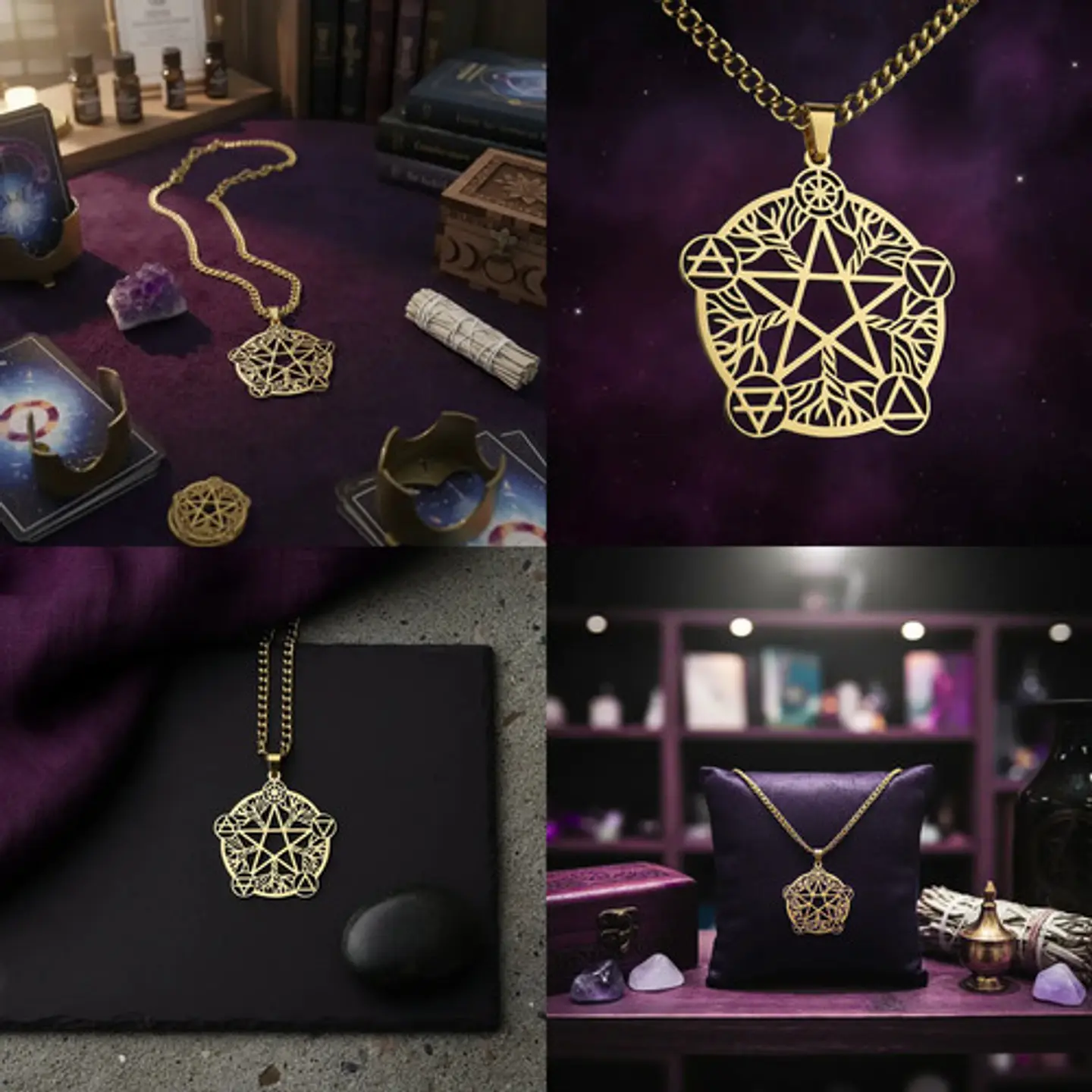 Collar De Acero Para Hombre Y Mujer Dije Pentagrama De Wicca 10