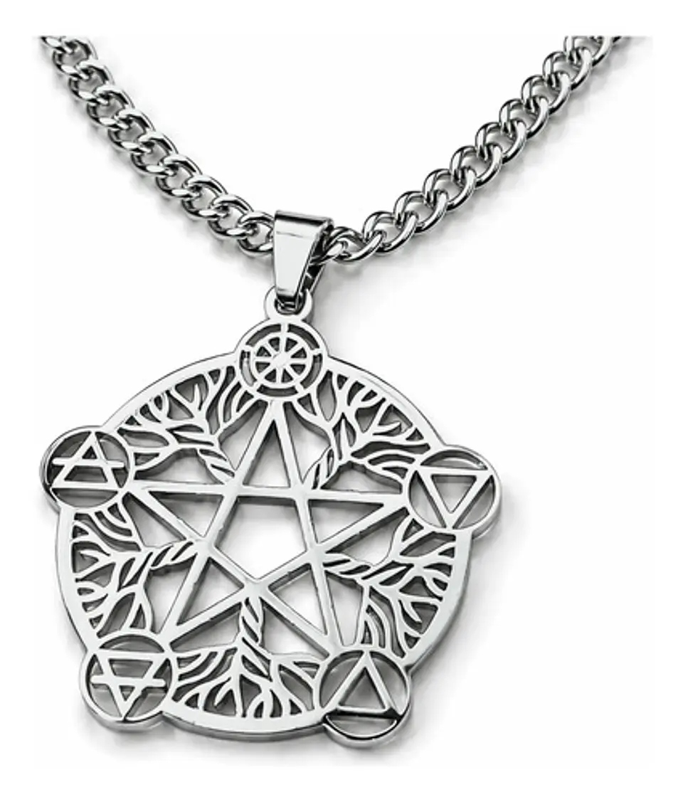 Collar De Acero Para Hombre Y Mujer Dije Pentagrama De Wicca 11