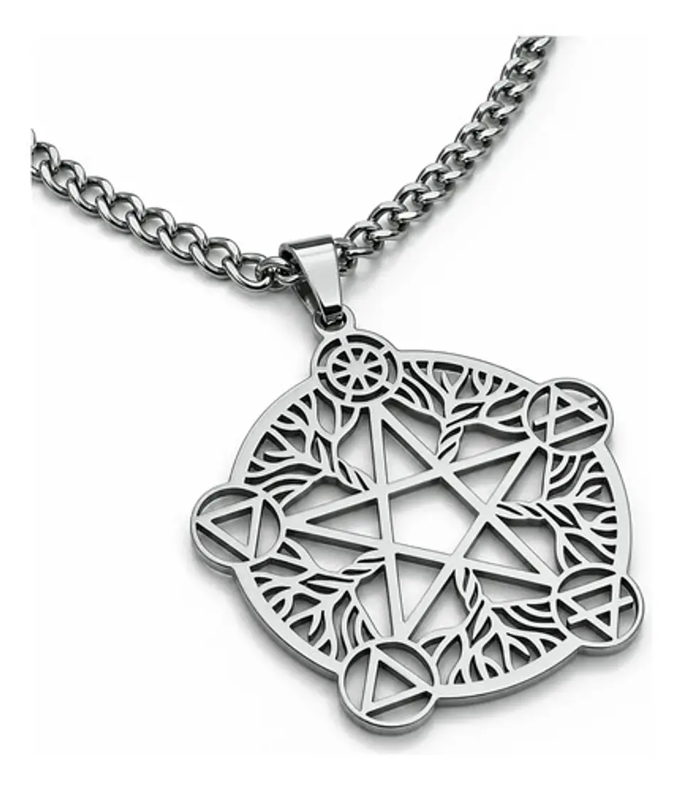 Collar De Acero Para Hombre Y Mujer Dije Pentagrama De Wicca 12