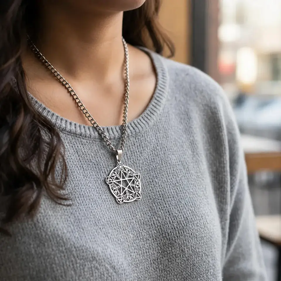 Collar De Acero Para Hombre Y Mujer Dije Pentagrama De Wicca 13
