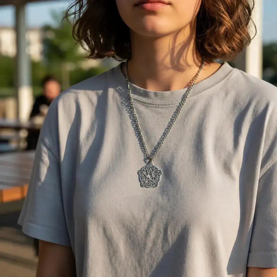 Collar De Acero Para Hombre Y Mujer Dije Pentagrama De Wicca 14