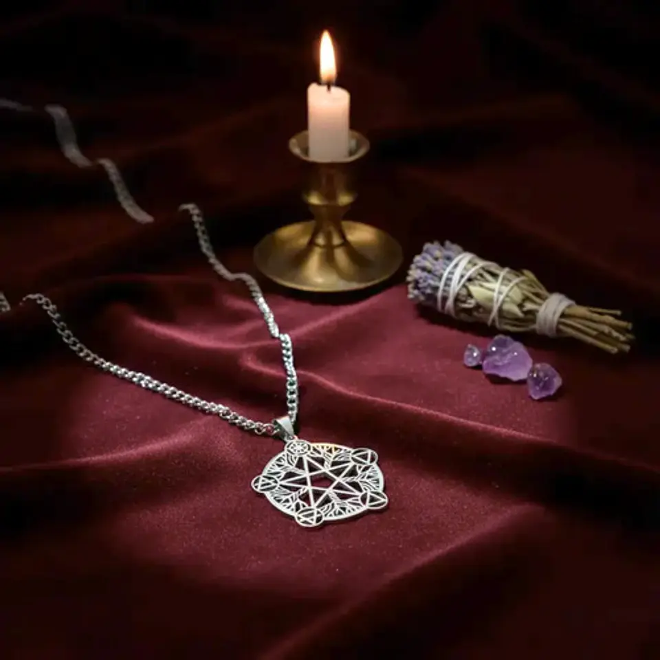 Collar De Acero Para Hombre Y Mujer Dije Pentagrama De Wicca 15