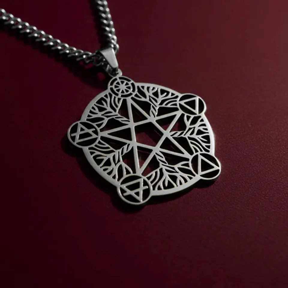 Collar De Acero Para Hombre Y Mujer Dije Pentagrama De Wicca 16