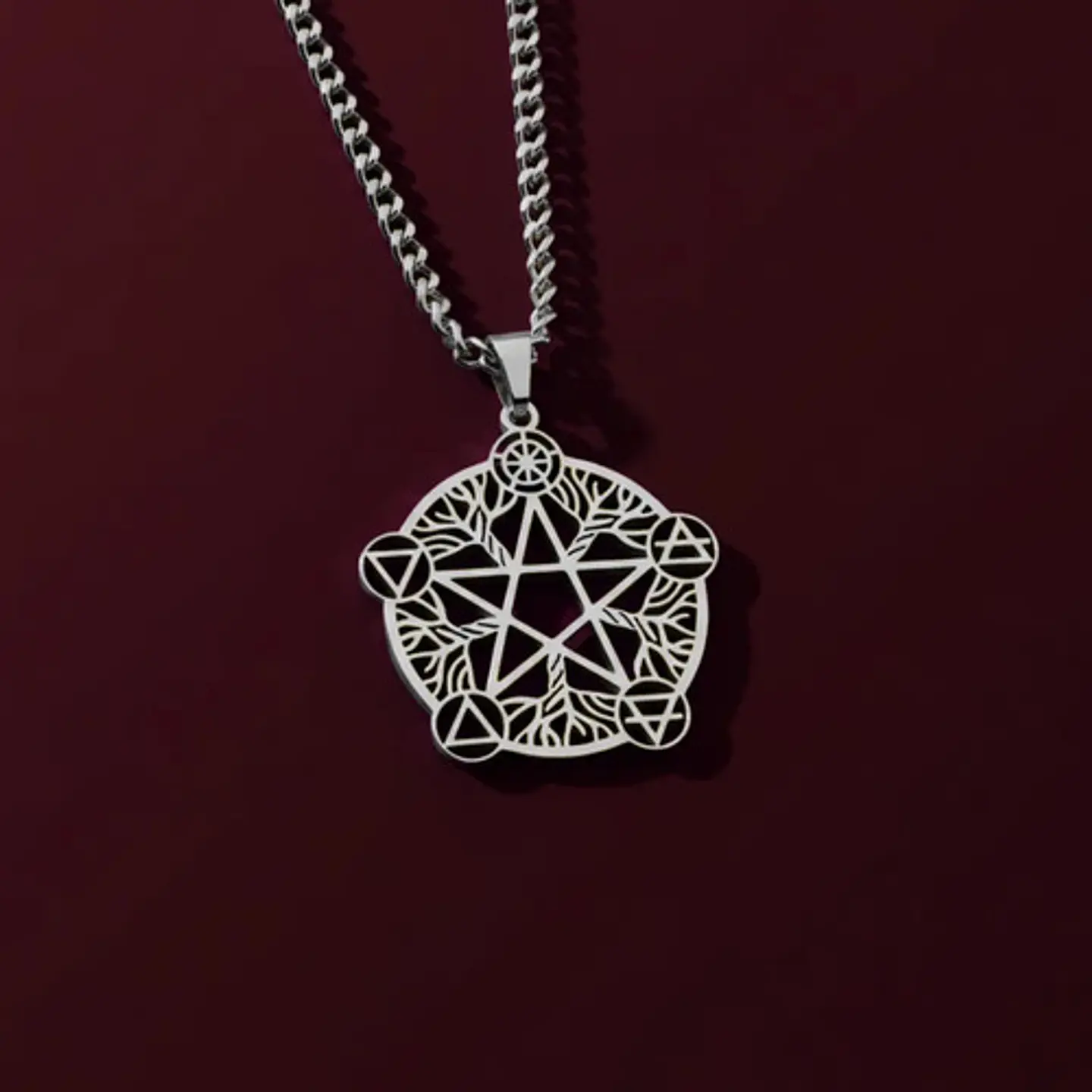 Collar De Acero Para Hombre Y Mujer Dije Pentagrama De Wicca 17