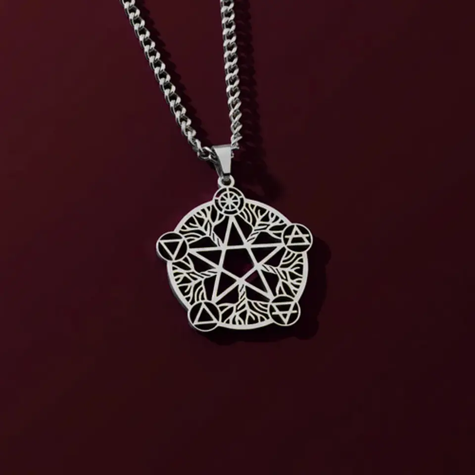 Collar De Acero Para Hombre Y Mujer Dije Pentagrama De Wicca 17