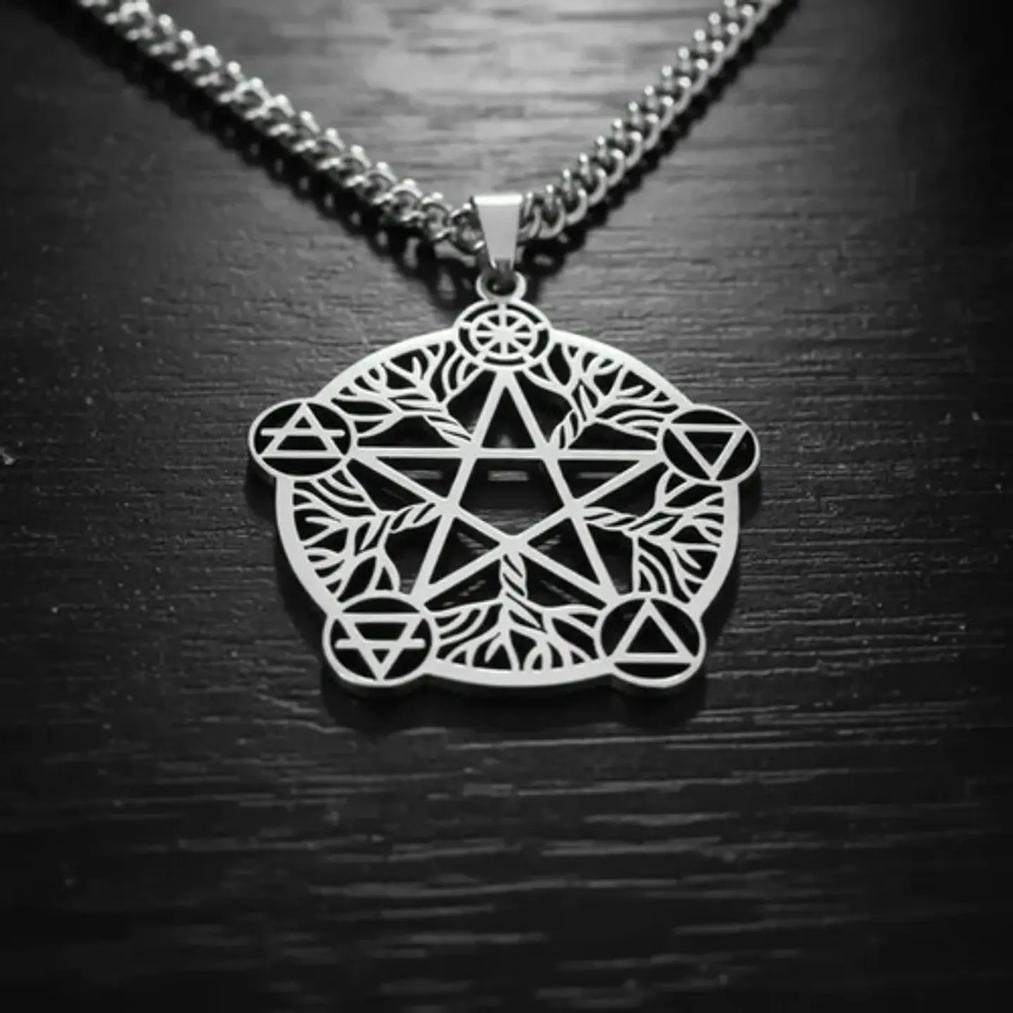 Collar De Acero Para Hombre Y Mujer Dije Pentagrama De Wicca 18