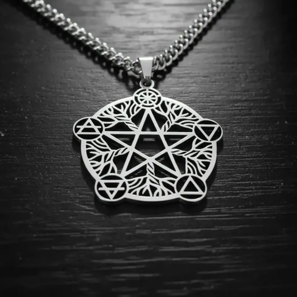 Collar De Acero Para Hombre Y Mujer Dije Pentagrama De Wicca 18