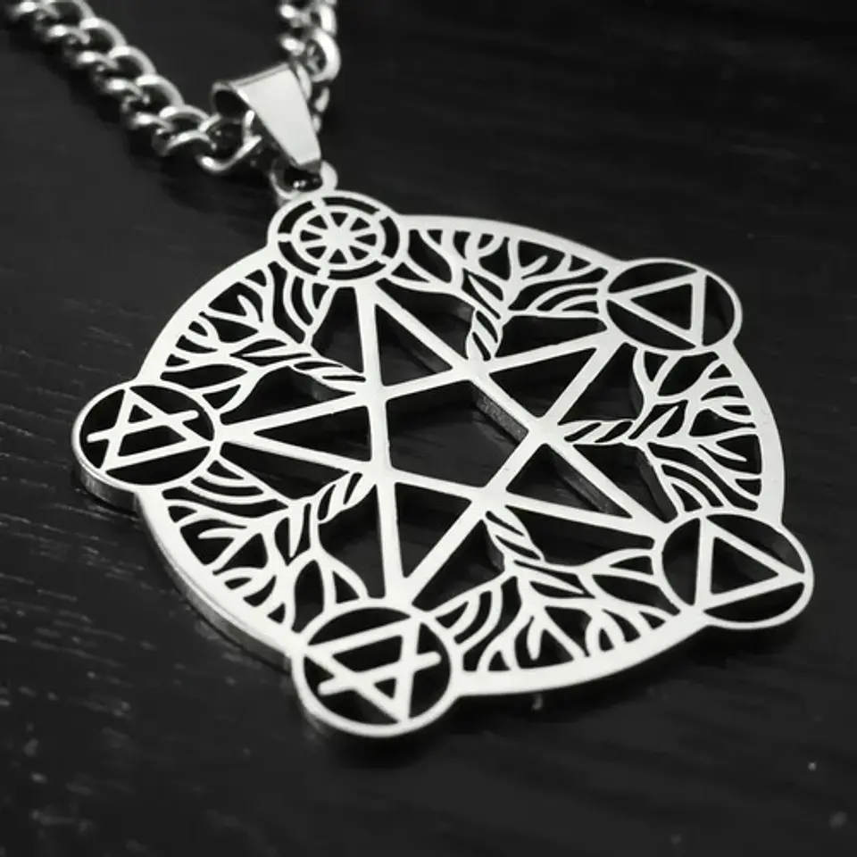 Collar De Acero Para Hombre Y Mujer Dije Pentagrama De Wicca 19