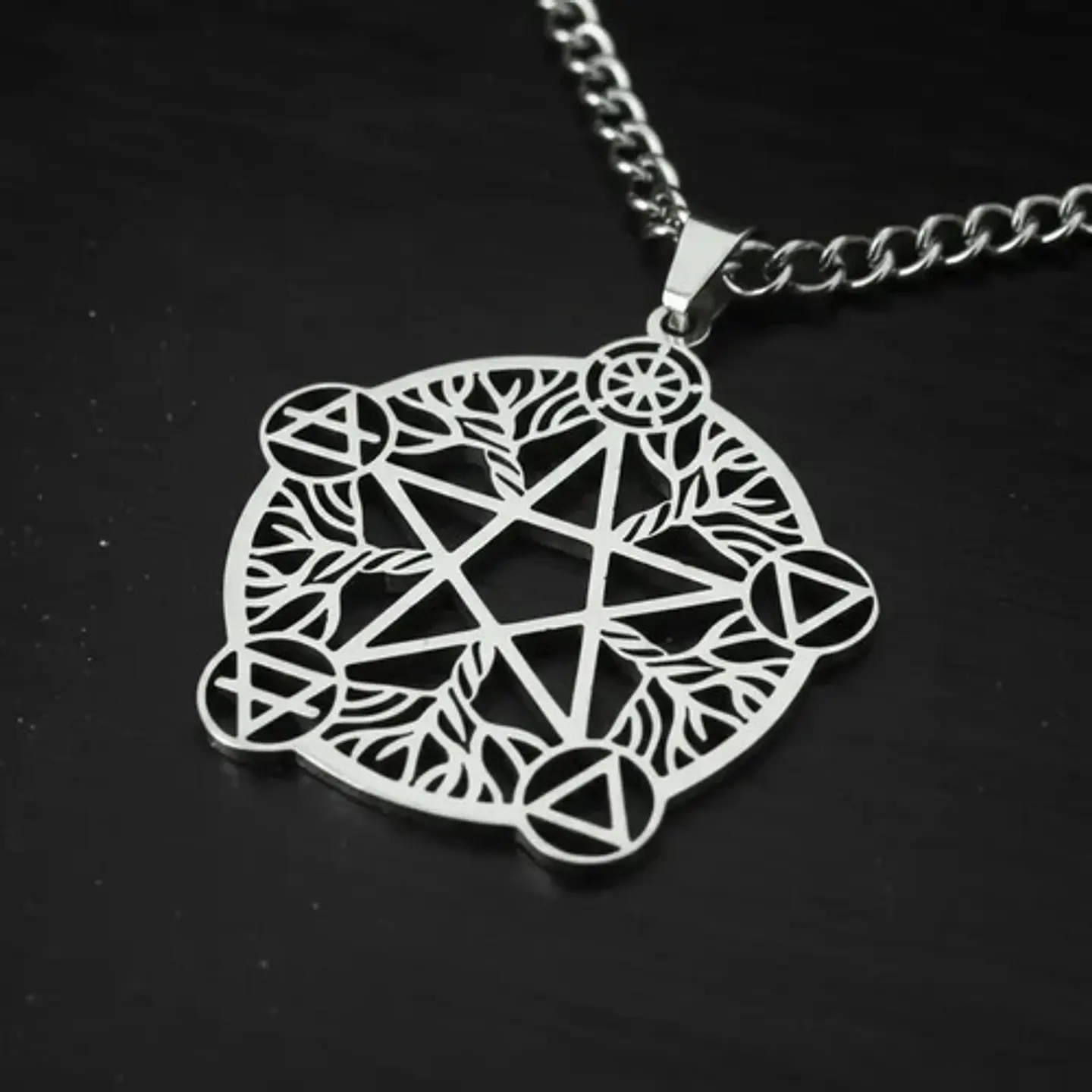 Collar De Acero Para Hombre Y Mujer Dije Pentagrama De Wicca 20