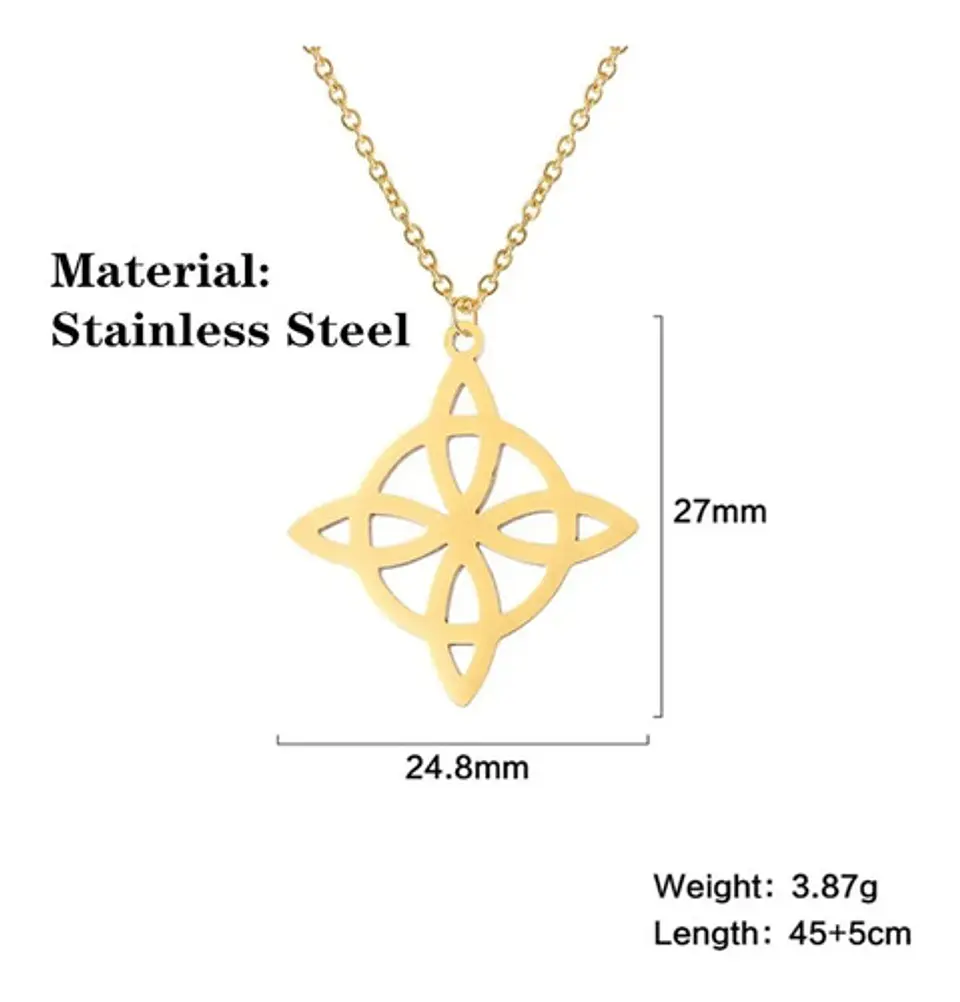 Collar Para Mujer Dije Nudo Bruja Celta De Acero Color Oro 2