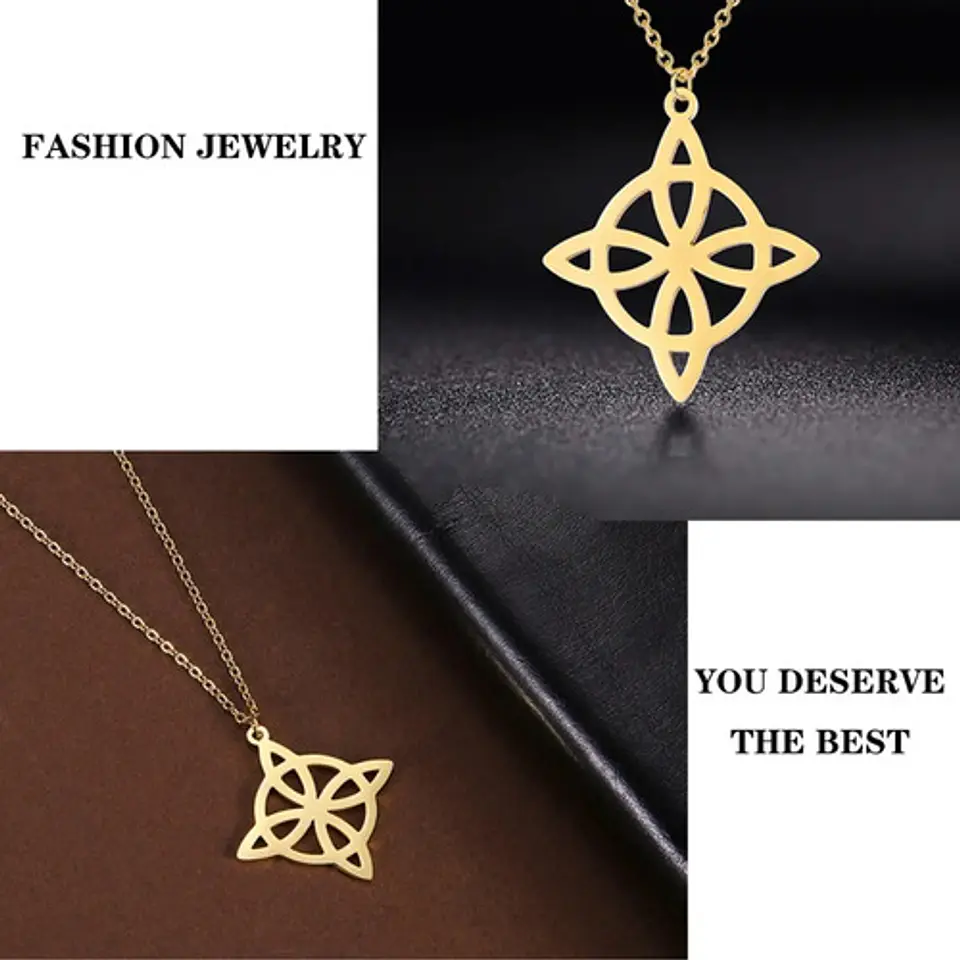 Collar Para Mujer Dije Nudo Bruja Celta De Acero Color Oro 4