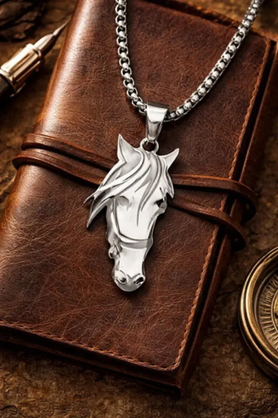 Collar De Acero Para Hombre Y Mujer Con Dije Cabeza Caballo 14