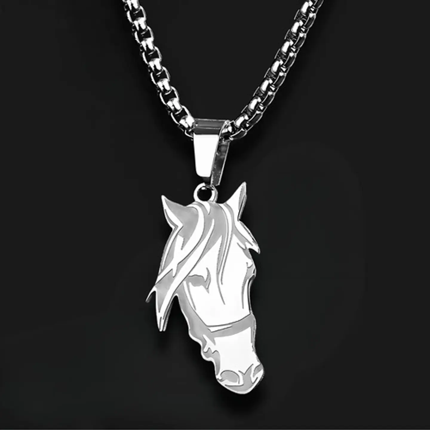Collar De Acero Para Hombre Y Mujer Con Dije Cabeza Caballo 15
