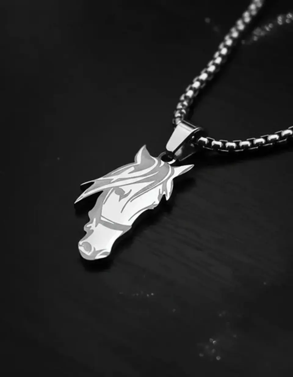 Collar De Acero Para Hombre Y Mujer Con Dije Cabeza Caballo 16
