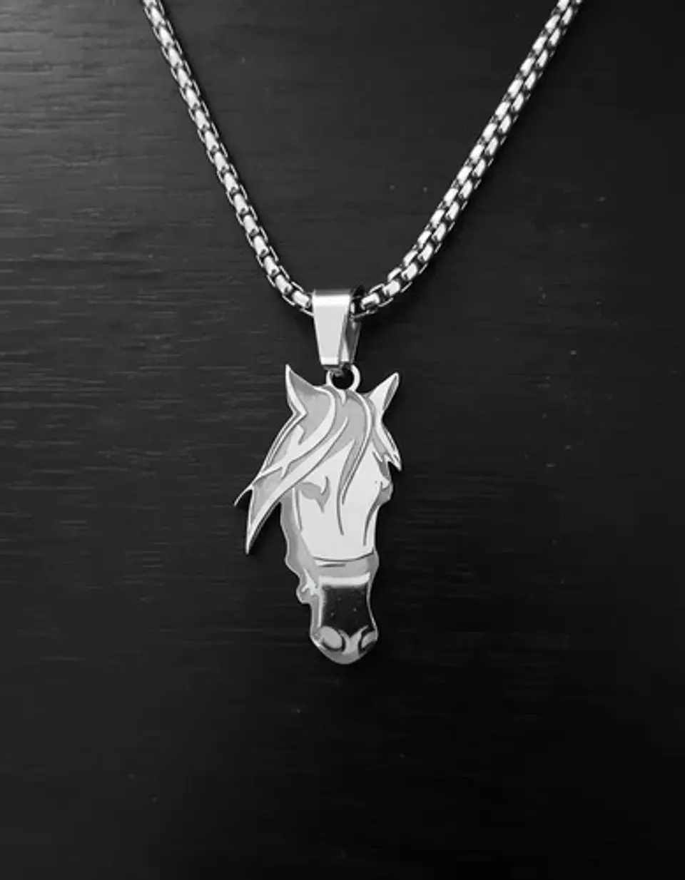 Collar De Acero Para Hombre Y Mujer Con Dije Cabeza Caballo 17