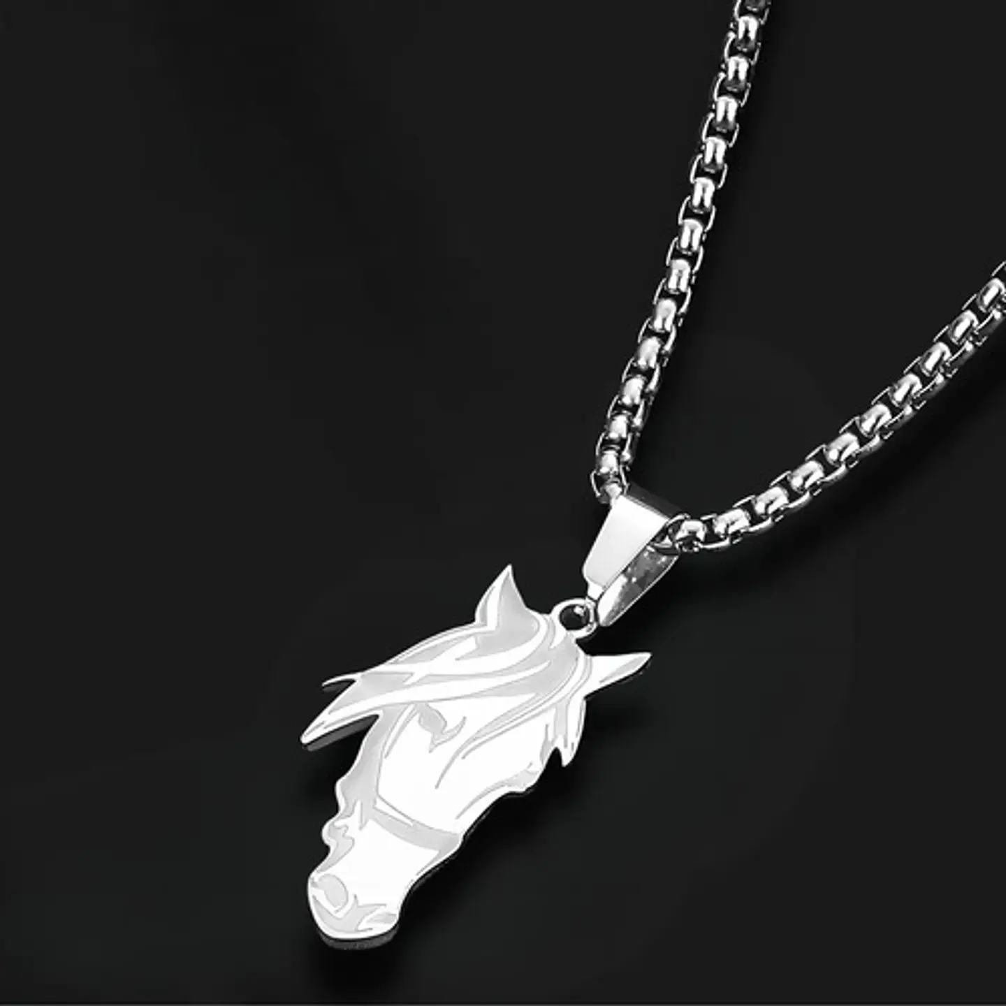 Collar De Acero Para Hombre Y Mujer Con Dije Cabeza Caballo 19