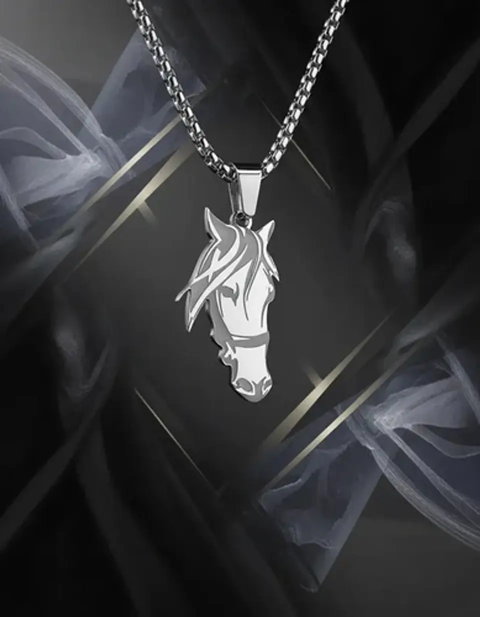 Collar De Acero Para Hombre Y Mujer Con Dije Cabeza Caballo 20