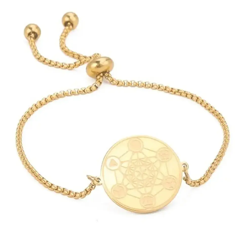 Pulsera Manilla De Acero Color Oro Geometría Sagrada Mujer 1