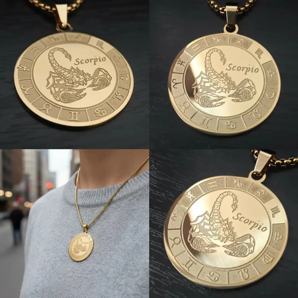 Collar De Acero Para Hombre Y Mujer Dije Signos Zodiacales 10