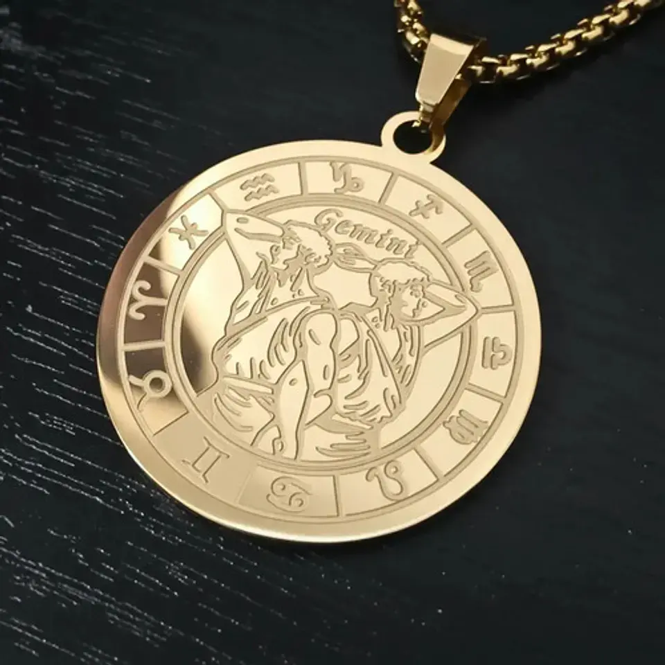 Collar De Acero Para Hombre Y Mujer Dije Signos Zodiacales 16
