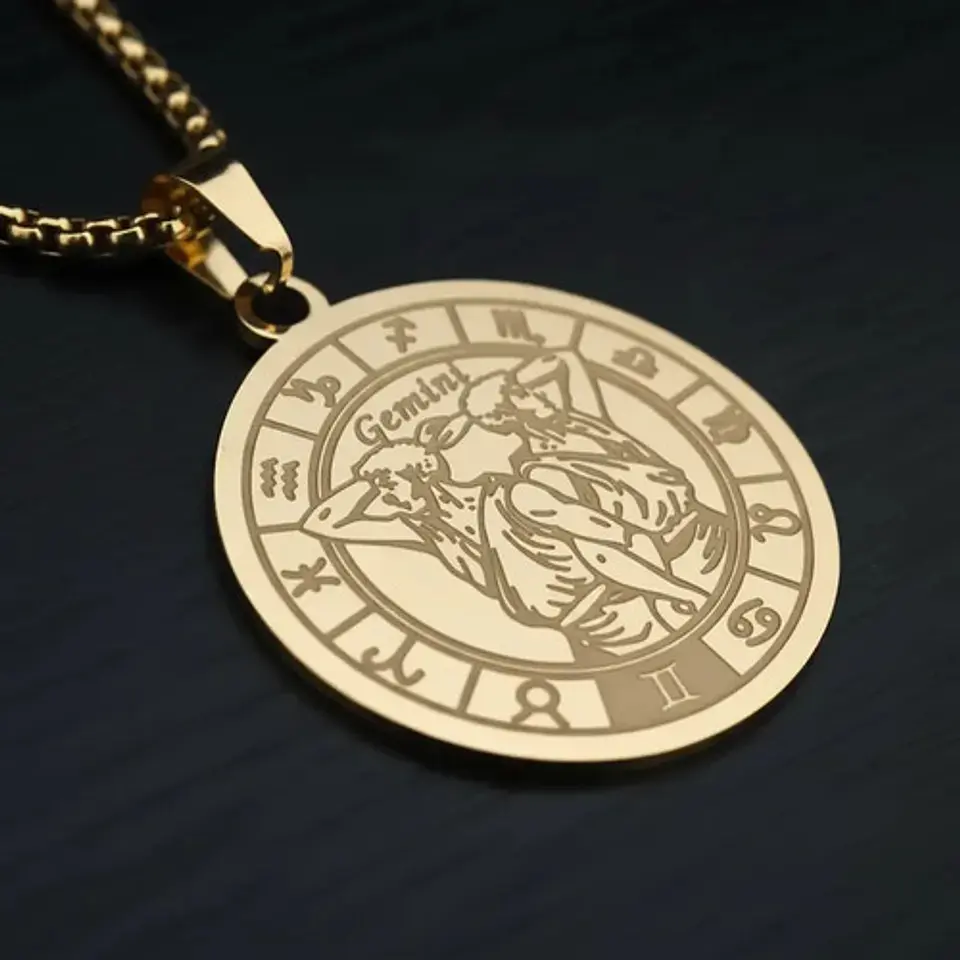 Collar De Acero Para Hombre Y Mujer Dije Signos Zodiacales 17