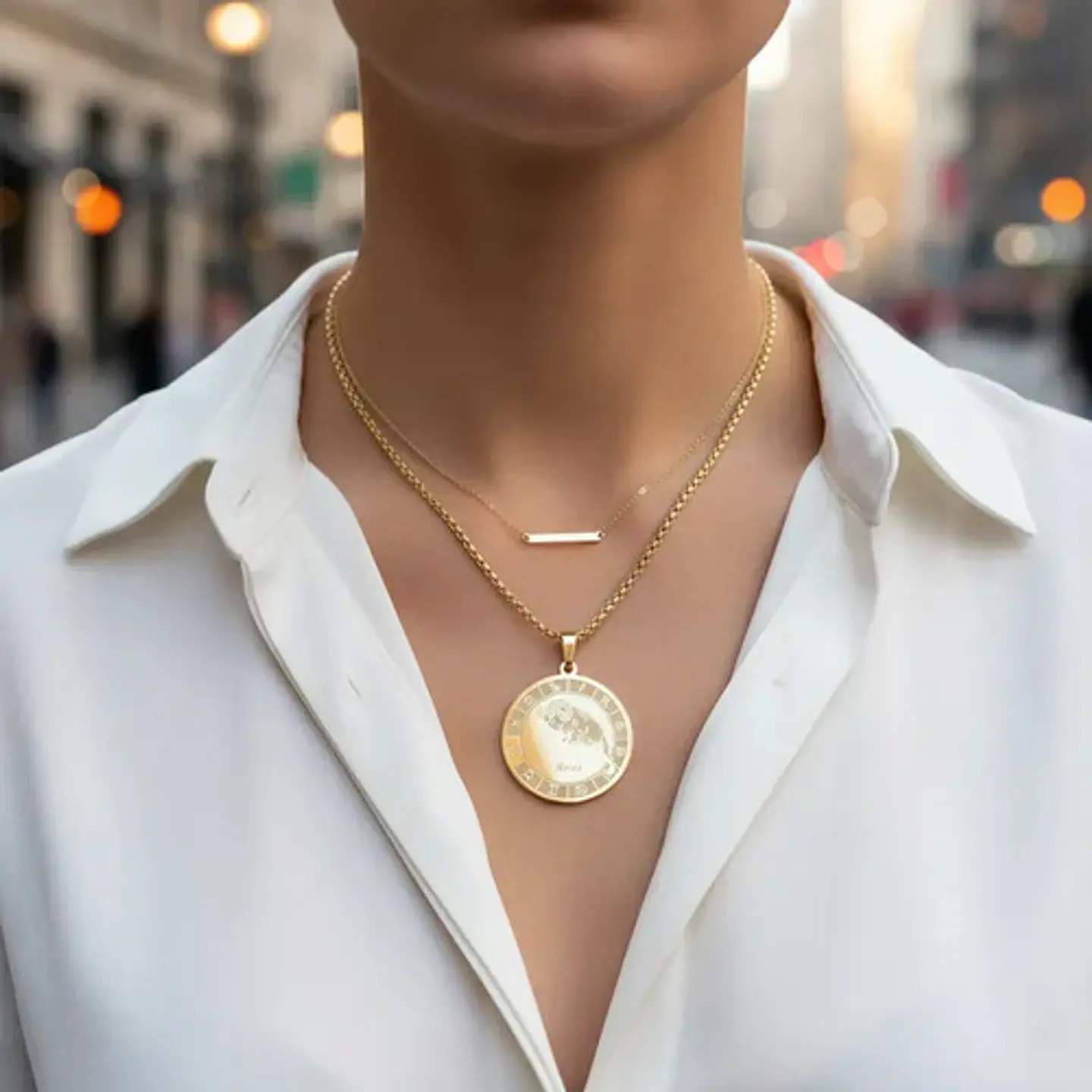 Collar De Acero Para Hombre Y Mujer Dije Signos Zodiacales 24