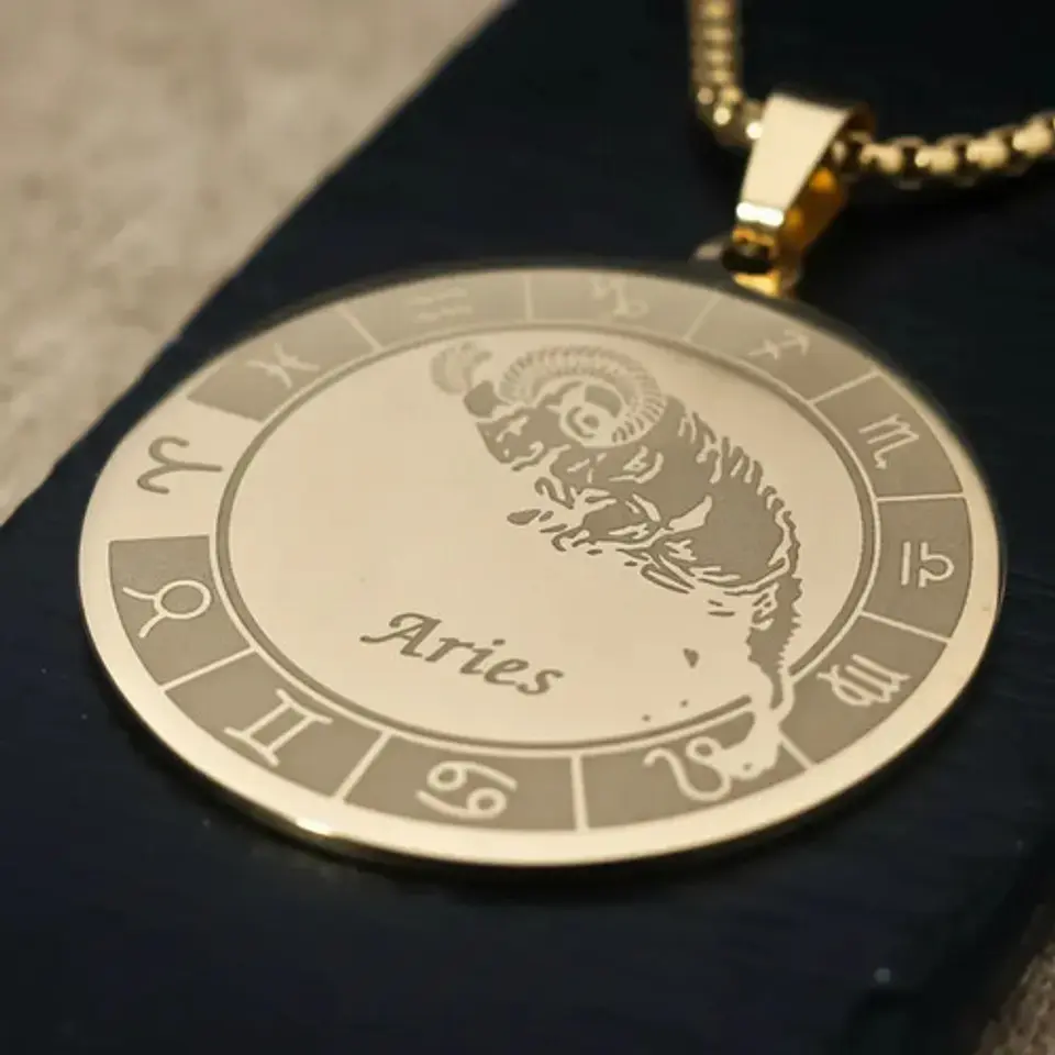 Collar De Acero Para Hombre Y Mujer Dije Signos Zodiacales 26