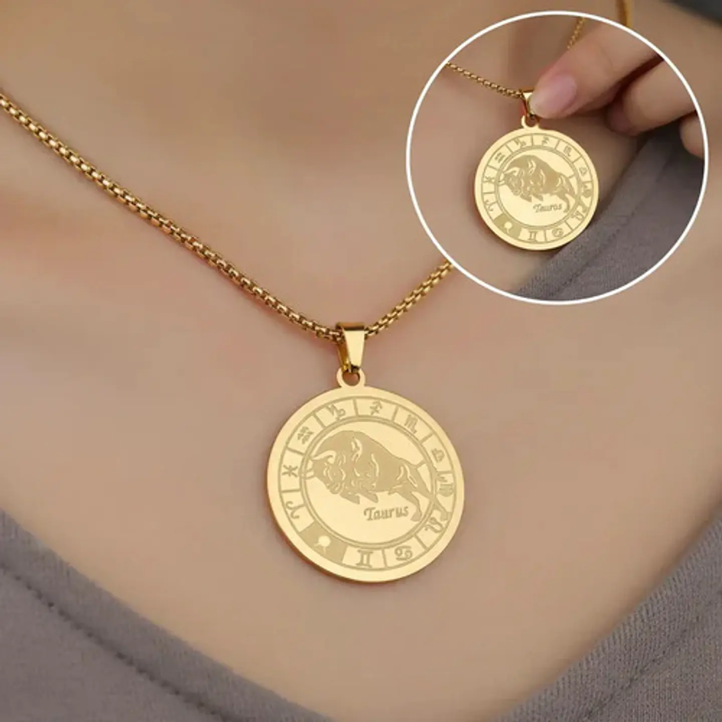 Collar De Acero Para Hombre Y Mujer Dije Signos Zodiacales 33