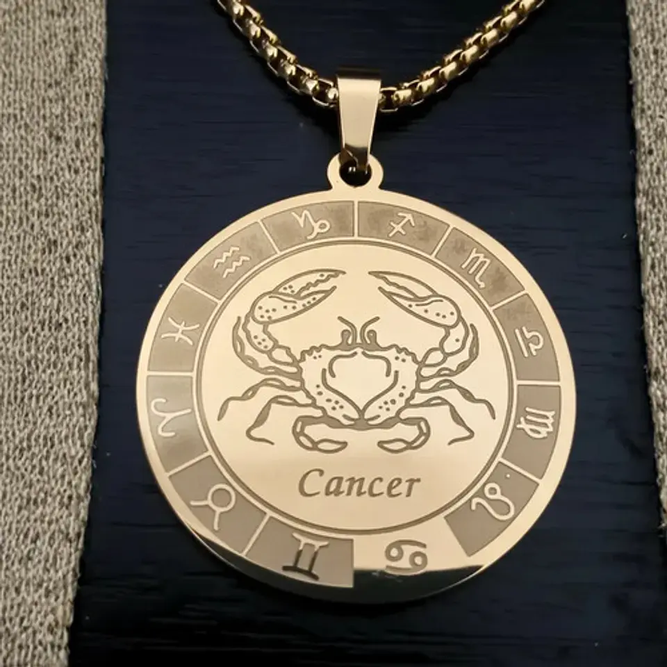 Collar De Acero Para Hombre Y Mujer Dije Signos Zodiacales 49
